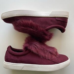 Women's Burgundy Plush Sneakers